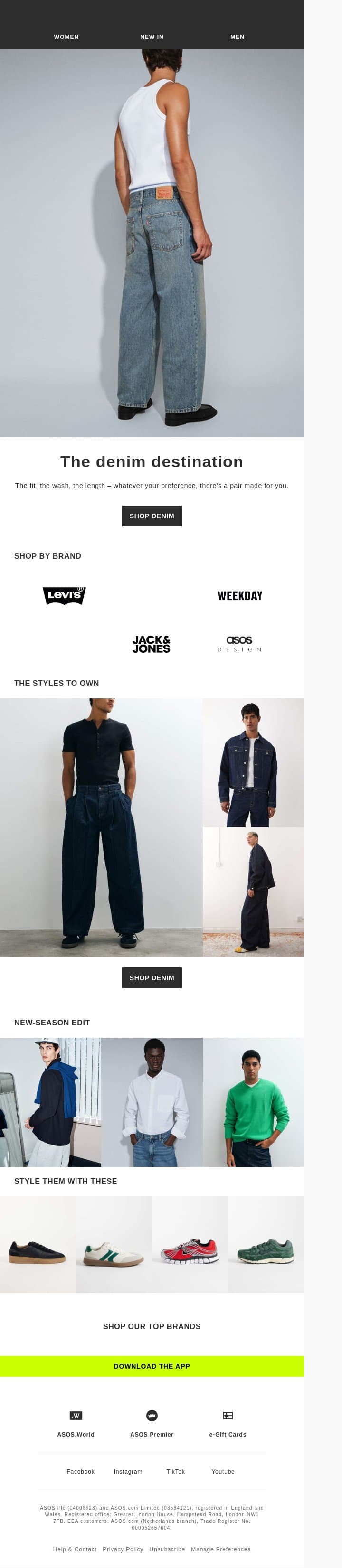 Welcome to the denim destination email from ASOS screenshot