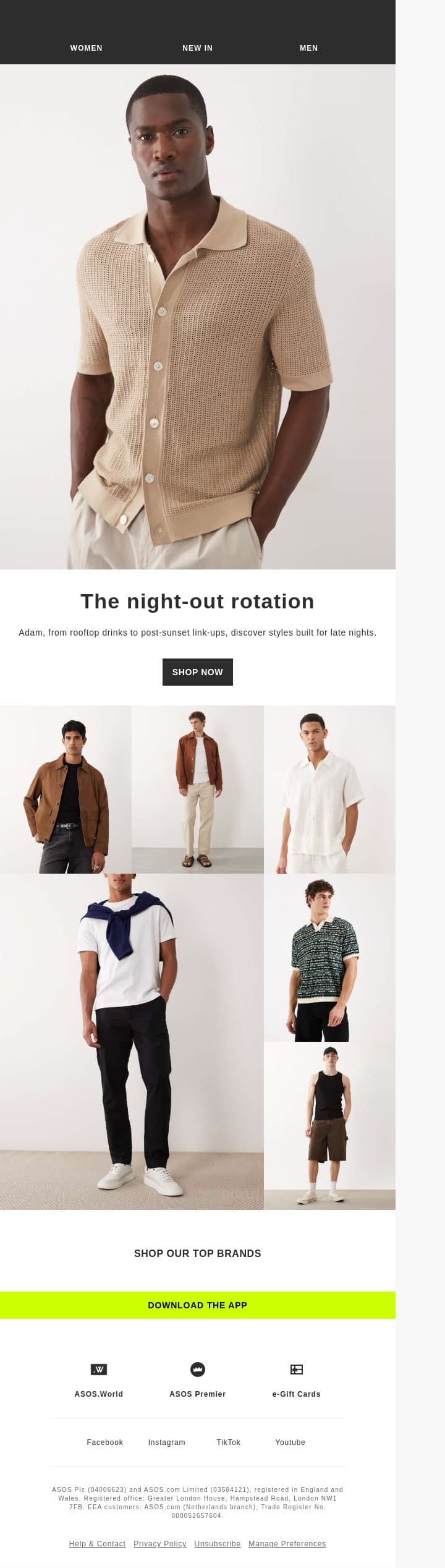 Going-out mode: on email from ASOS screenshot