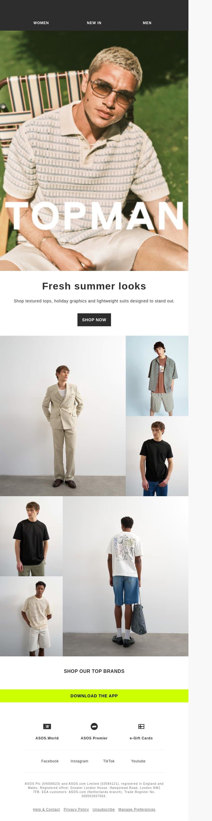 Topman's summer edit email from ASOS screenshot