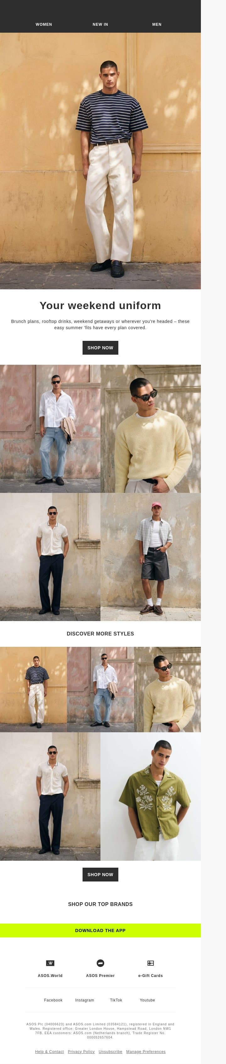 Your weekend uniform email from ASOS screenshot