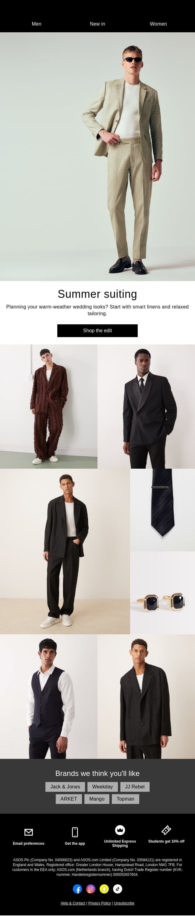 RSVP in summer suits email from ASOS screenshot