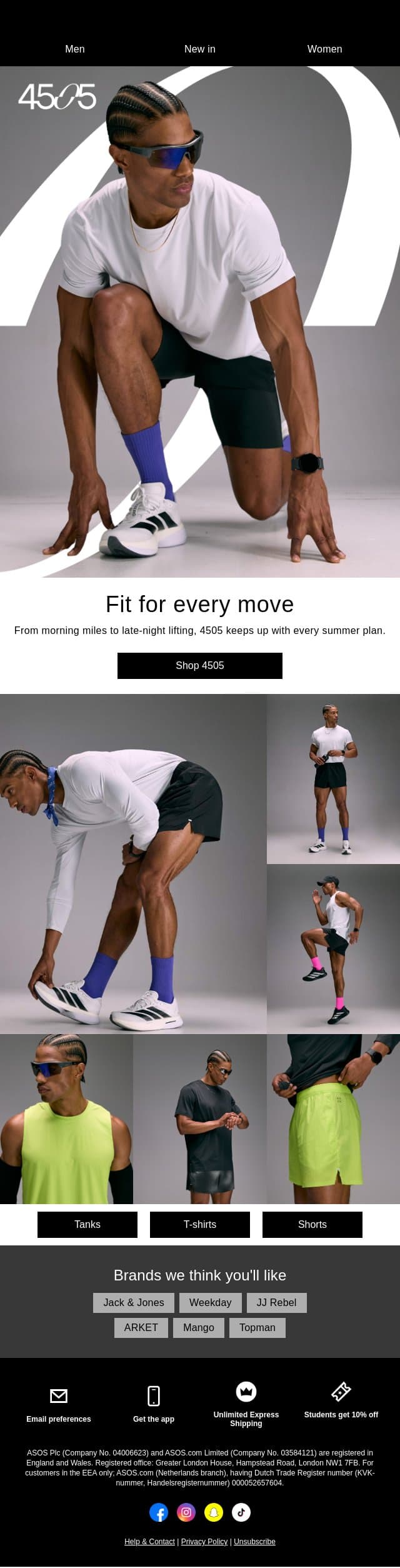 Activewear fit for every move email from ASOS screenshot