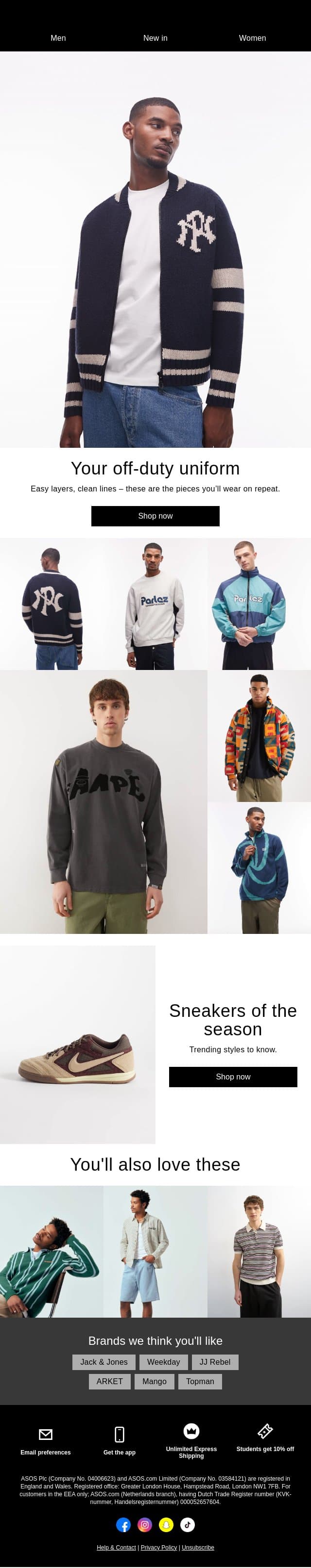 Streetwear made for you, Adam email from ASOS screenshot