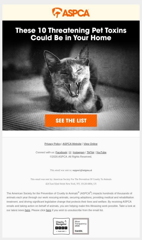 Most Common Pet Toxins [See the List] email from ASPCA screenshot