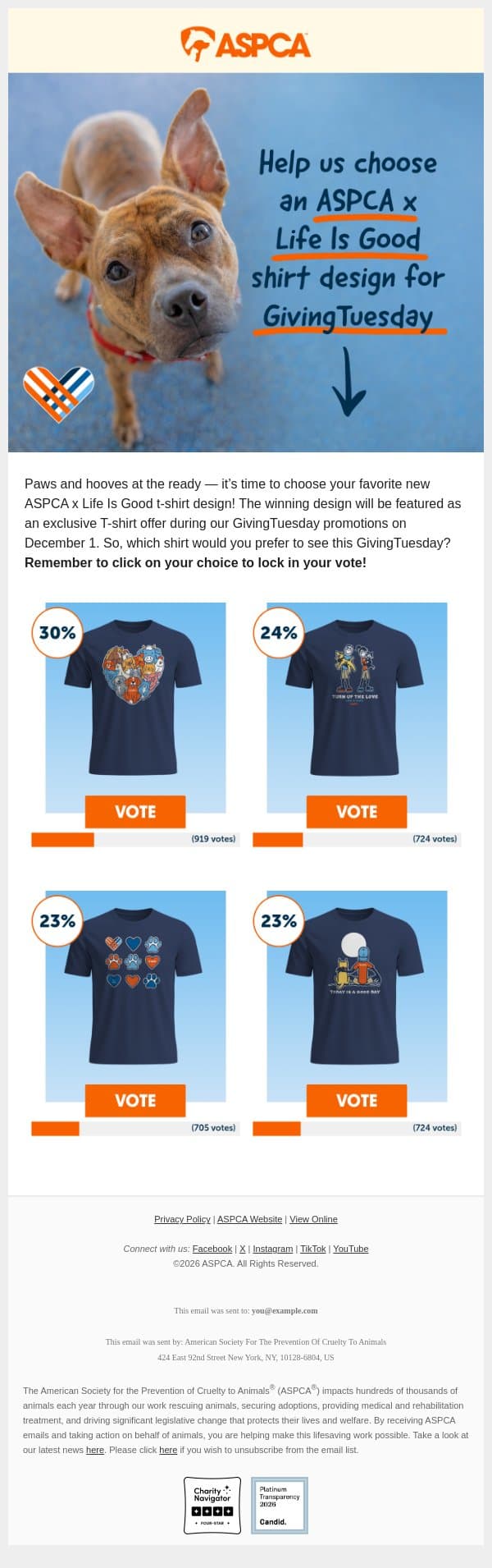, which shirt would you wear? email from ASPCA screenshot