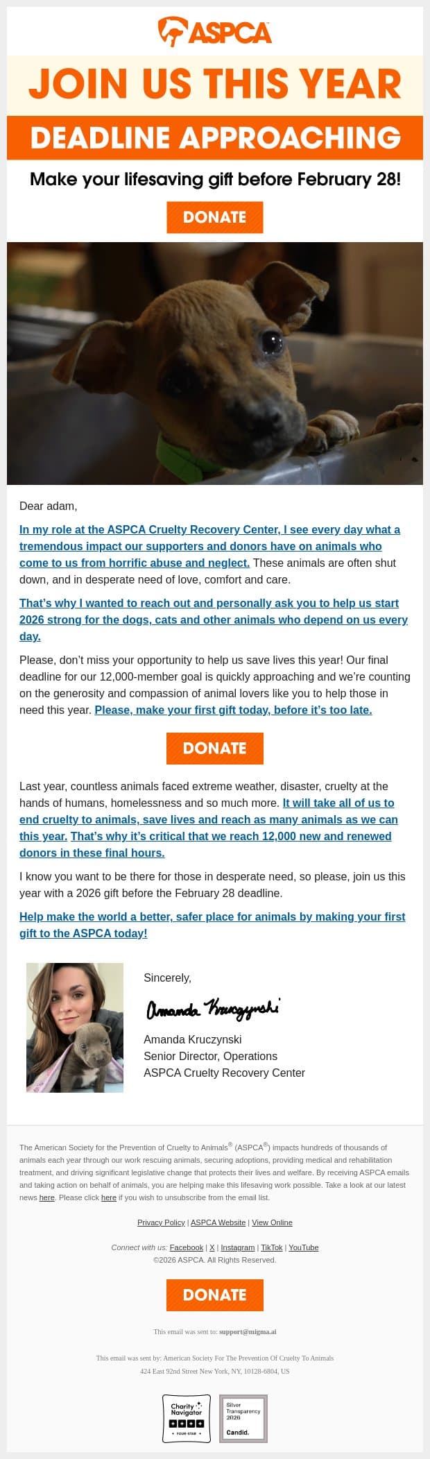 adam, there are just days left email from ASPCA screenshot