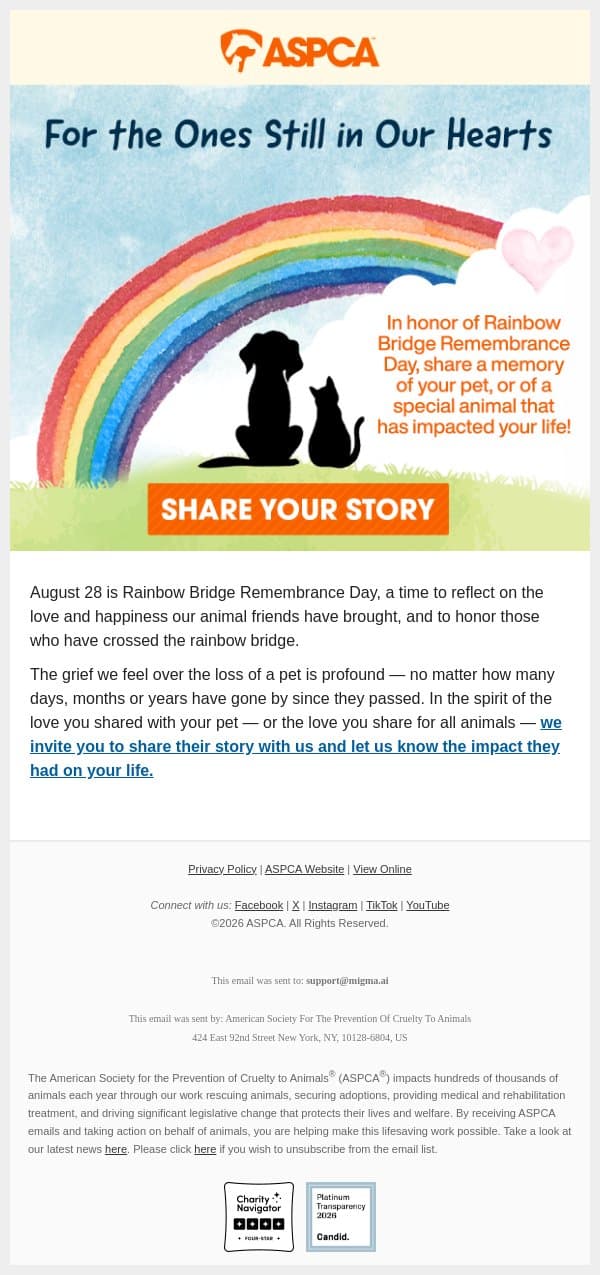 adam, Share Your Story email from ASPCA screenshot
