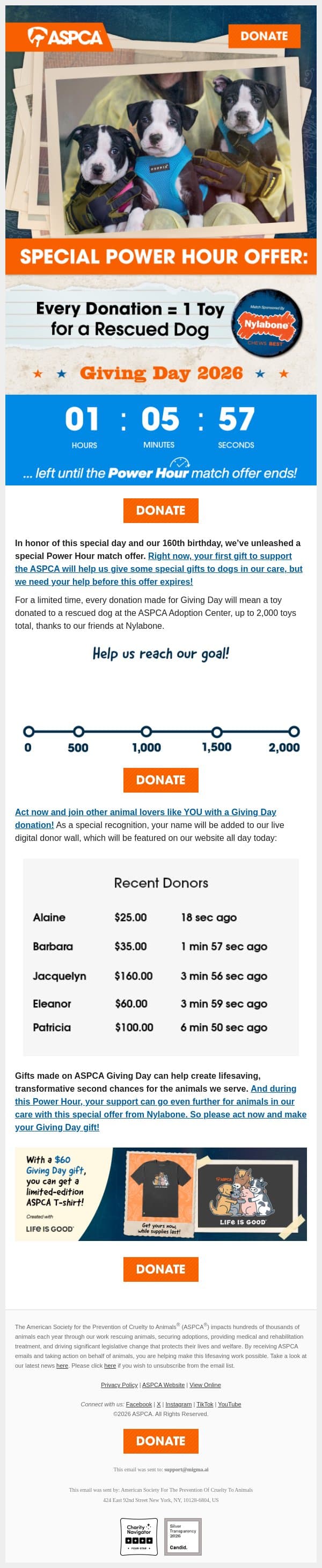 Every Gift = 1 Dog Toy [Limited Time Offer] email from ASPCA screenshot