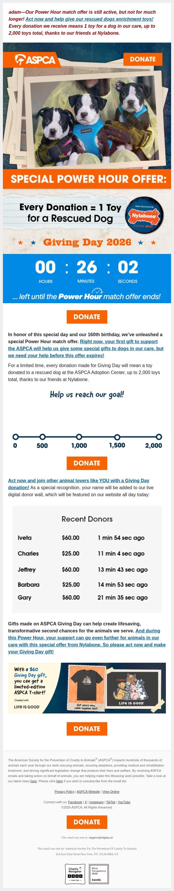 Don’t Miss Power Hour! [Your Exclusive Offer] email from ASPCA screenshot