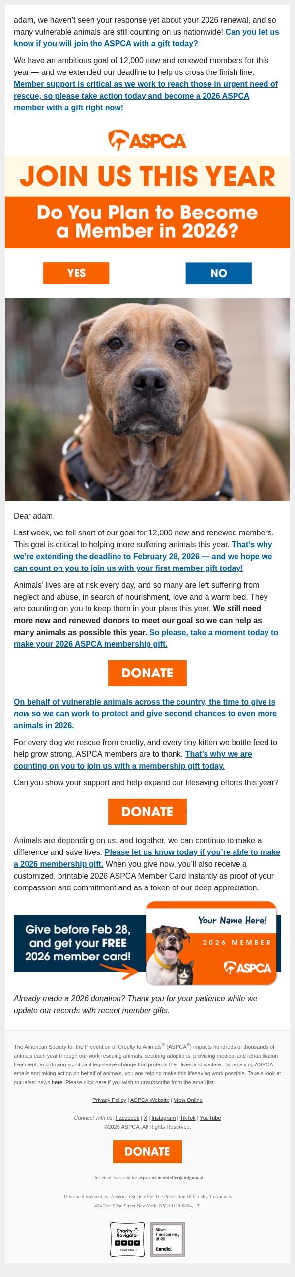 adam, one question for you… email from ASPCA screenshot
