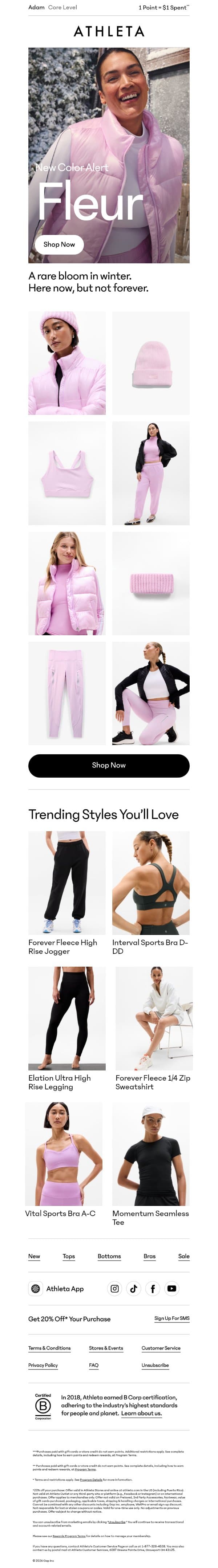 Meet Fleur 🌸 email from Athleta screenshot