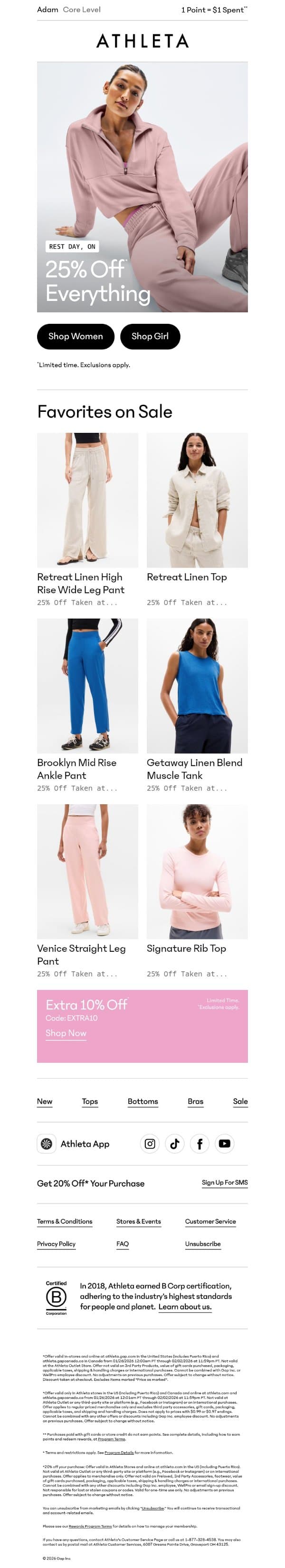 ICYMI 👀 25% off everything is still here email from Athleta screenshot