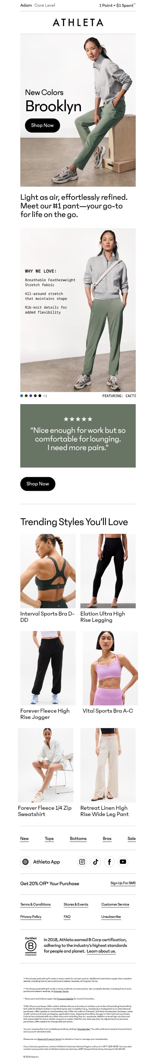 Brooklyn Pant in 3 new colors email from Athleta screenshot