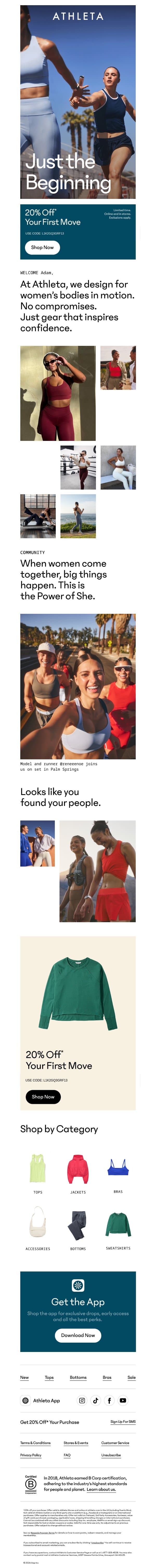 Welcome to Athleta email from Athleta screenshot