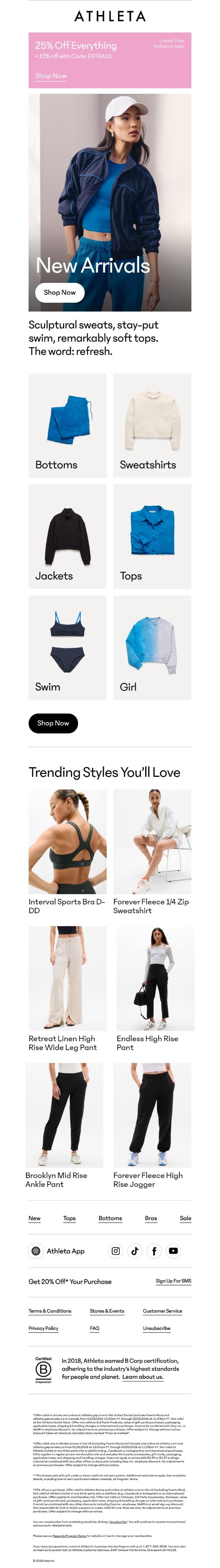 New arrivals are here email from Athleta screenshot