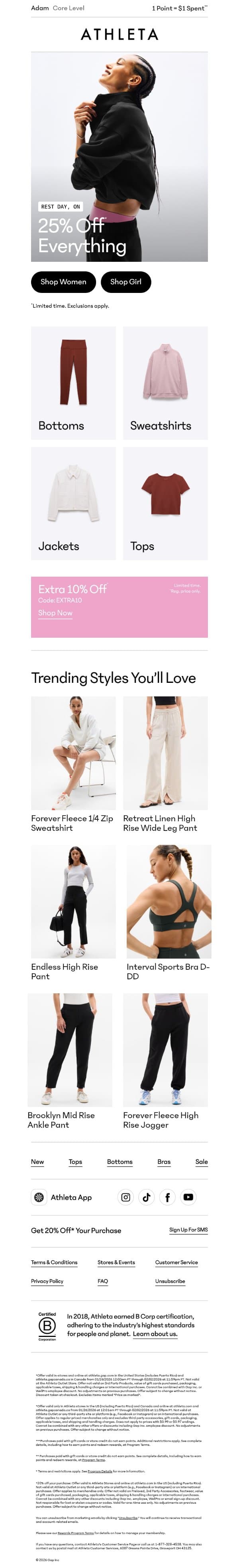 We're giving you 25% off your wishlist email from Athleta screenshot