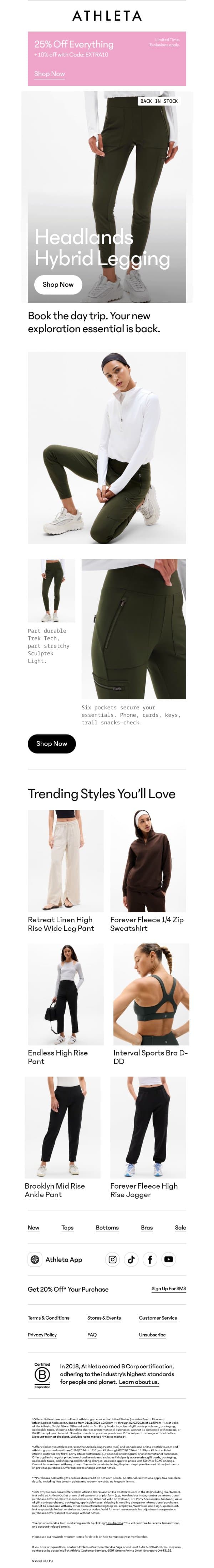 Restock alert: Headlands Legging email from Athleta screenshot