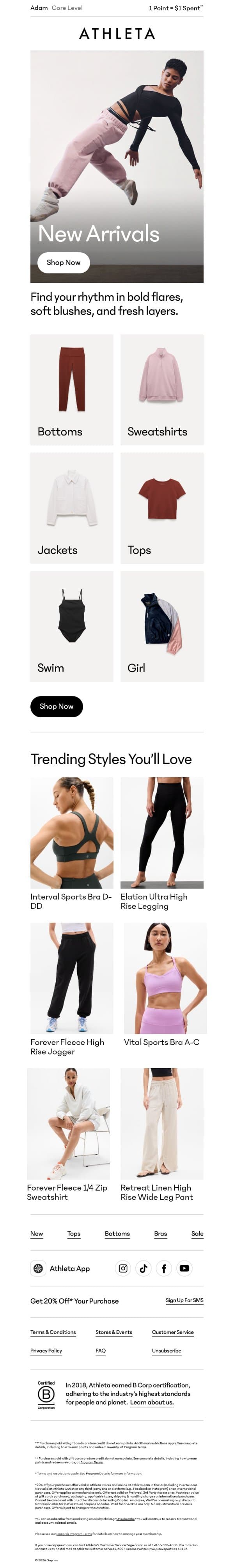 New arrivals just dropped email from Athleta screenshot