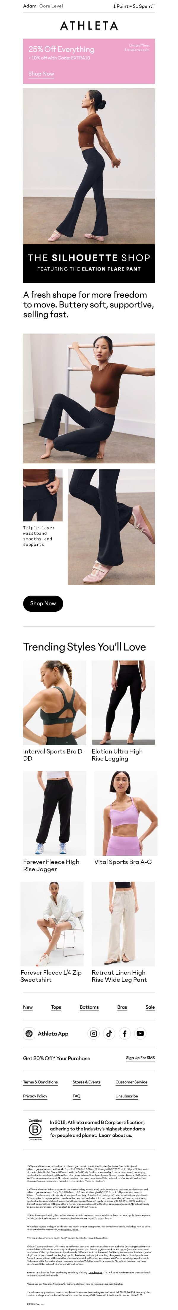 Handpicked for you: Elation Flare email from Athleta screenshot