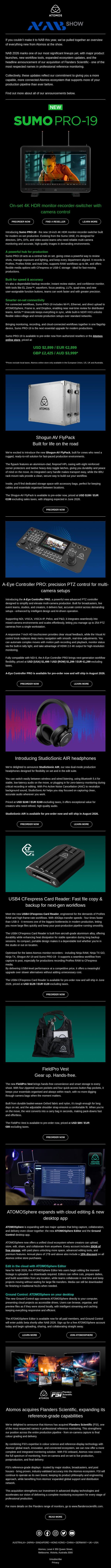 What's New from Atomos at NAB email from Atomos screenshot