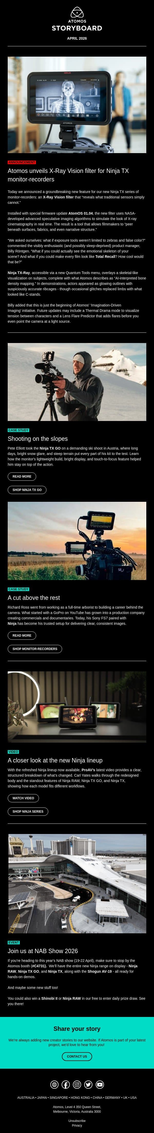 Storyboard April: New Creator Stories + Countdown to NAB email from Atomos screenshot