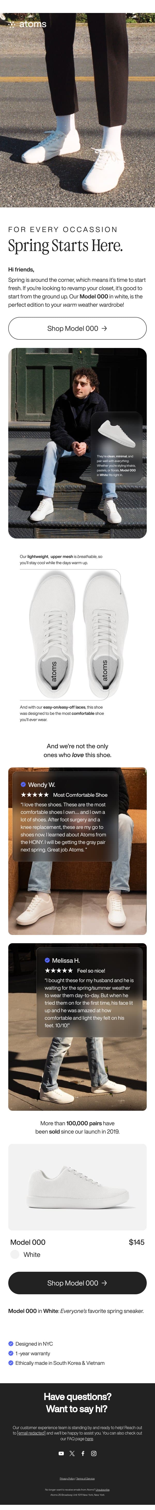 Model 000 in White: Your Spring Staple email from Atoms screenshot