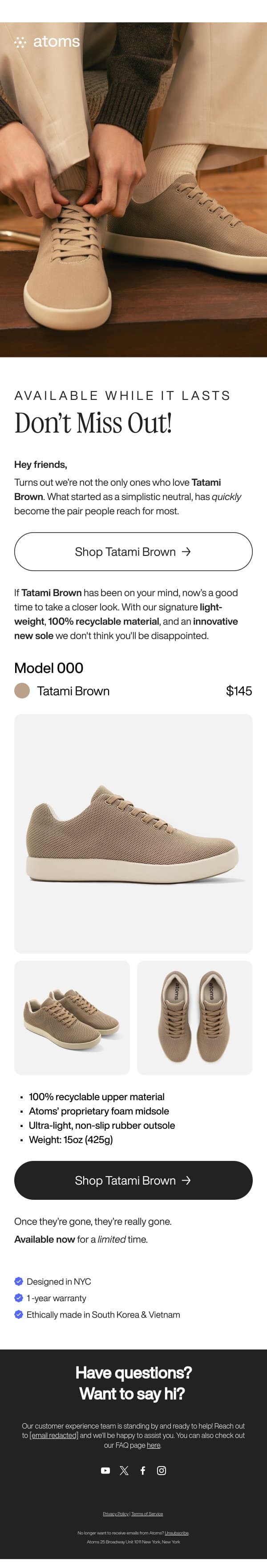 Tatami Brown Is Almost Gone email from Atoms screenshot