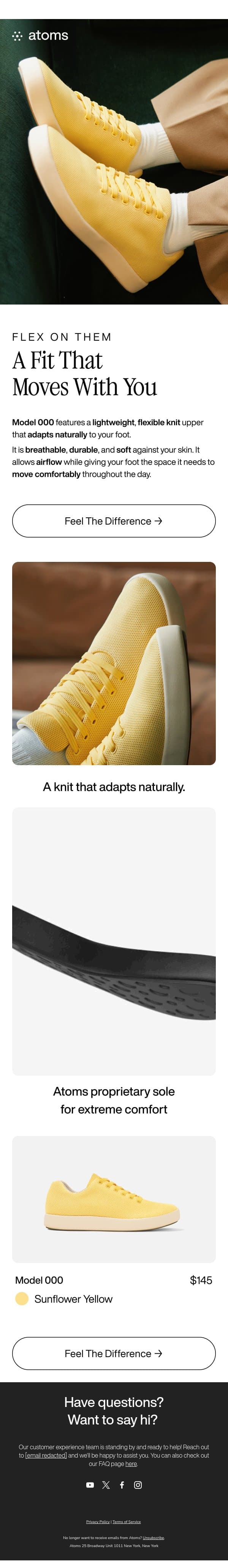 Soft, breathable, made to move email from Atoms screenshot