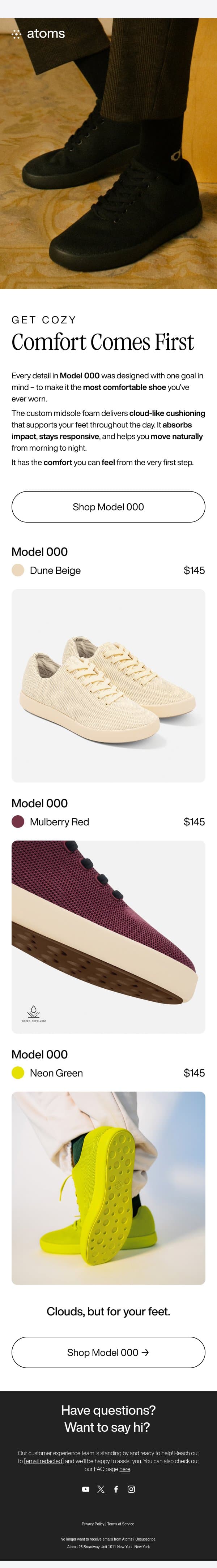 The most comfortable shoes you’ll wear email from Atoms screenshot