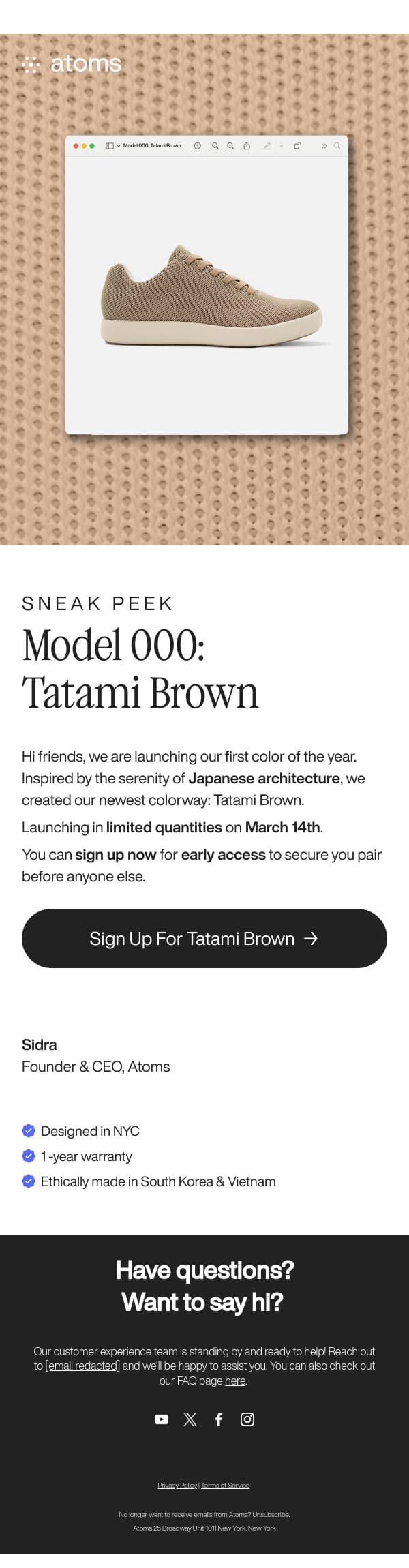 Sneak peek: Our New Colorway email from Atoms screenshot