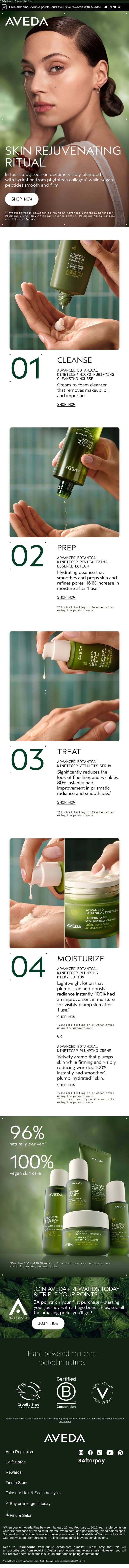 Rejuvenate your skin in 4 steps email from Aveda screenshot