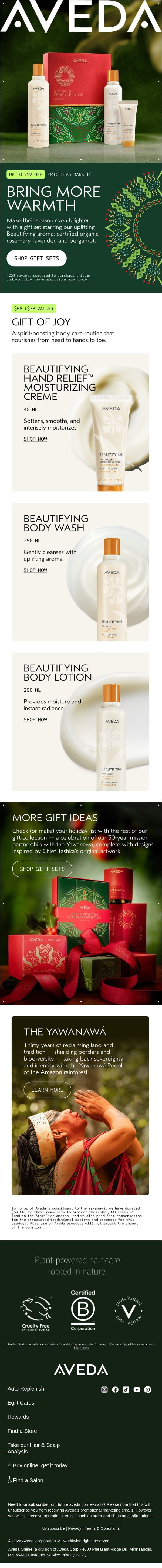 A gift to uplift their senses and season email from Aveda screenshot