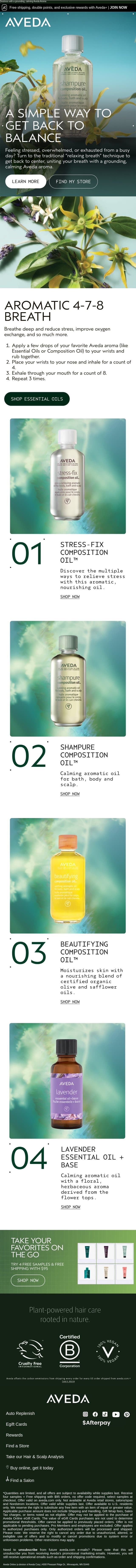 A relaxing breath technique for you email from Aveda screenshot