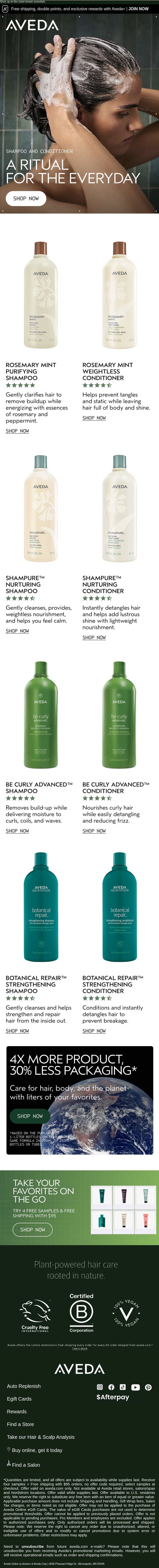 Show your love and go one size bigger this time email from Aveda screenshot