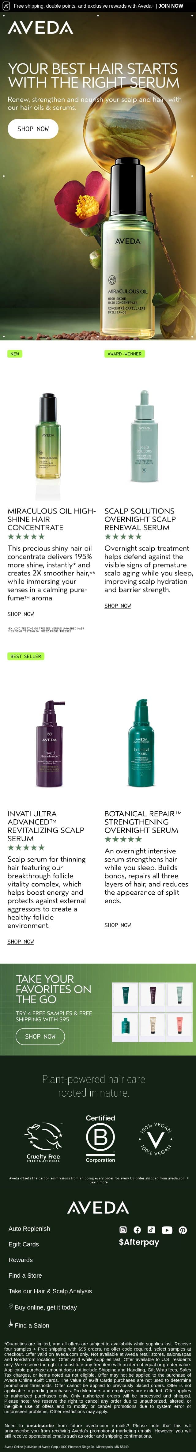 Find your perfect match: Hair Serum guide inside email from Aveda screenshot