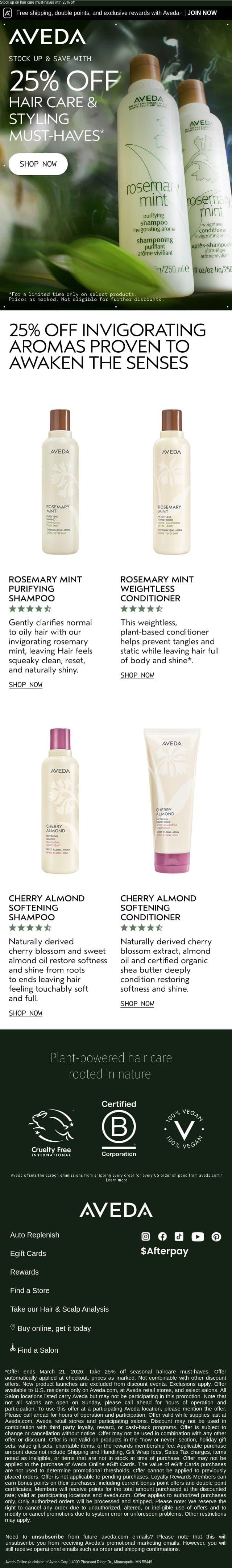 Your hair will thank you email from Aveda screenshot