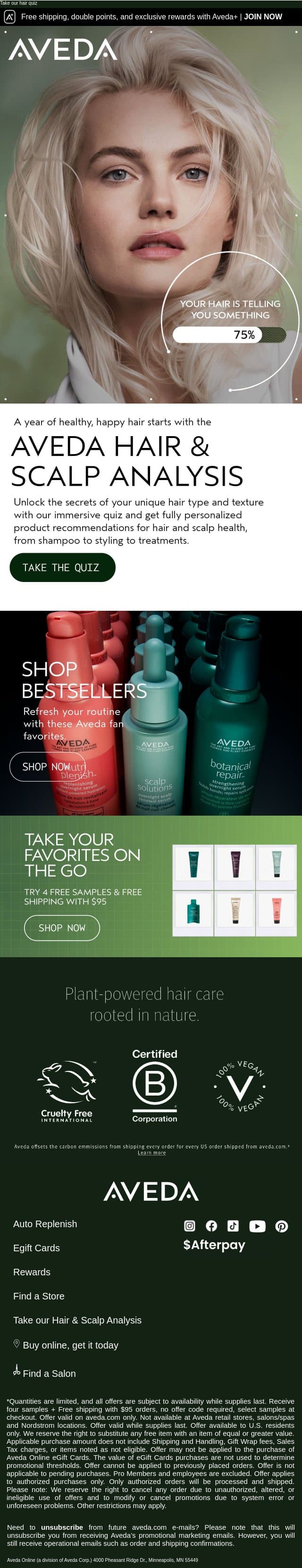 Good hair days start here ✨ email from Aveda screenshot