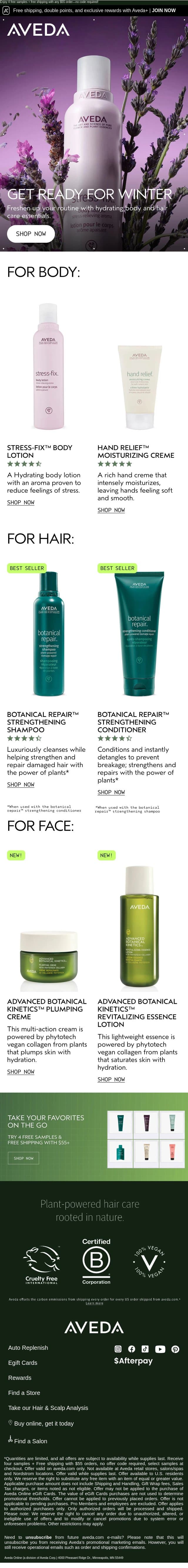 The moisture edit email from Aveda screenshot