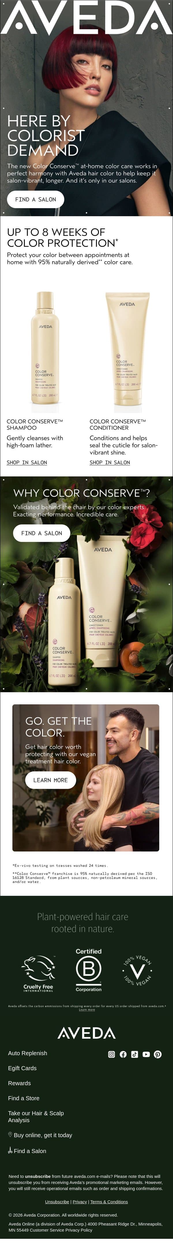 Our colorists asked, so new Color Conserve™ is here email from Aveda screenshot
