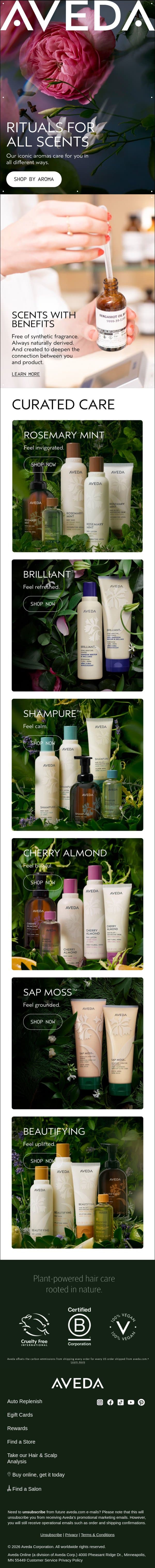 Which aroma do you need? email from Aveda screenshot