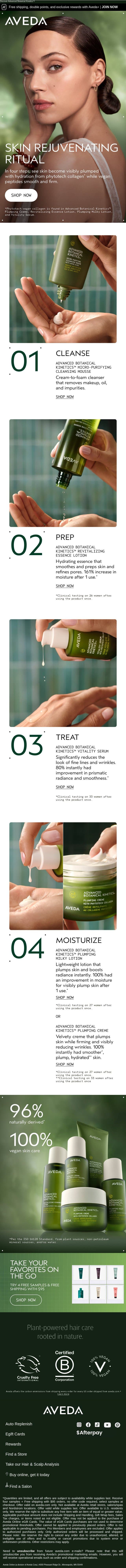 A skincare ritual that rejuvenates email from Aveda screenshot