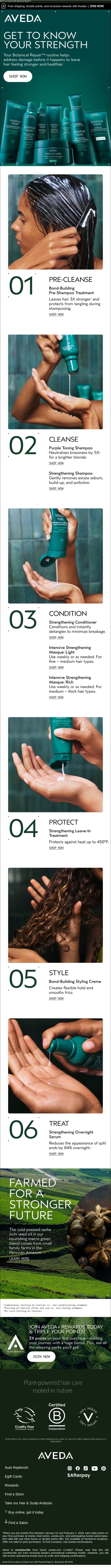 Know your strength email from Aveda screenshot