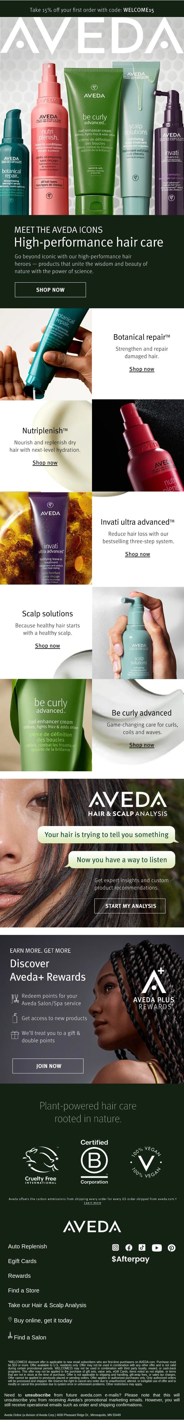 We have what your hair needs email from Aveda screenshot