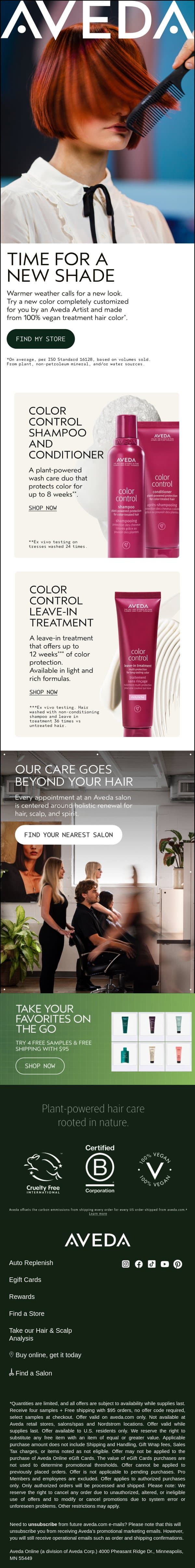 A fresh spring shade, customized for you email from Aveda screenshot