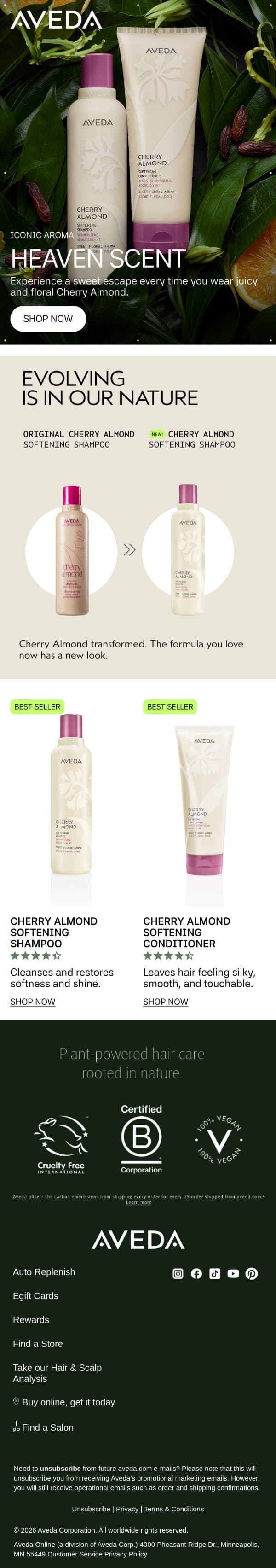 The formula you love now has a new look. email from Aveda screenshot