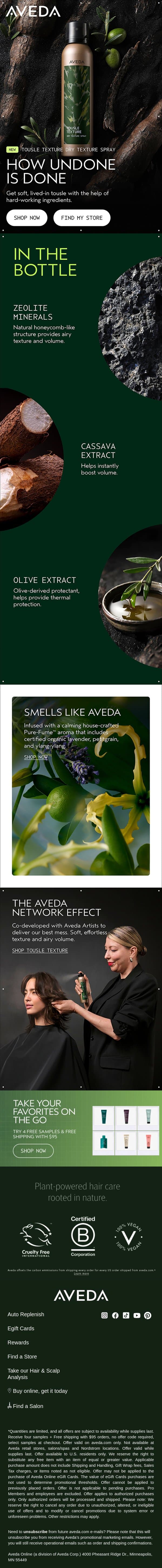 How undone is done email from Aveda screenshot