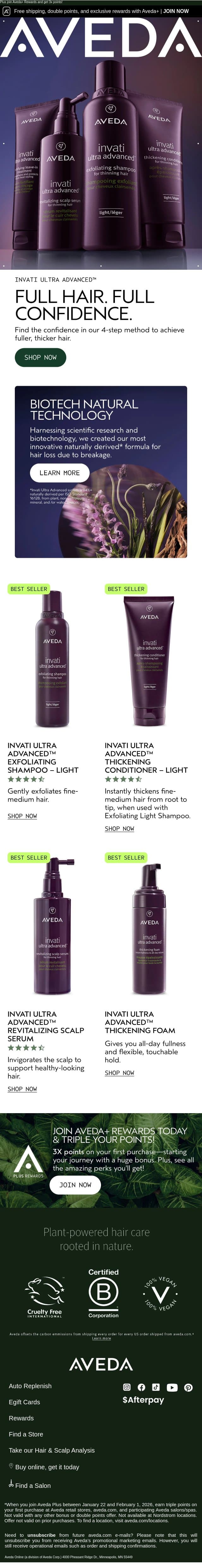 Fuller looking hair for the new year ✨ email from Aveda screenshot