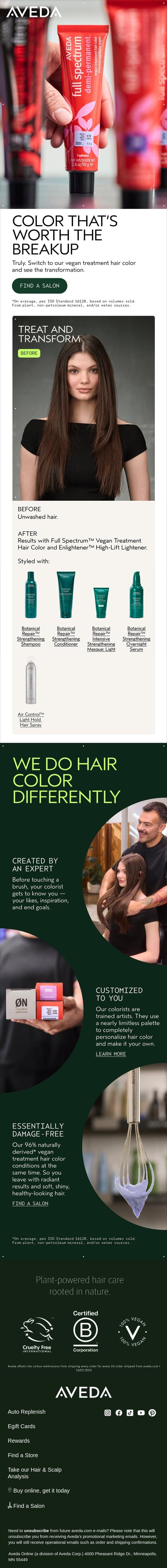 Color That's Worth the Breakup email from Aveda screenshot