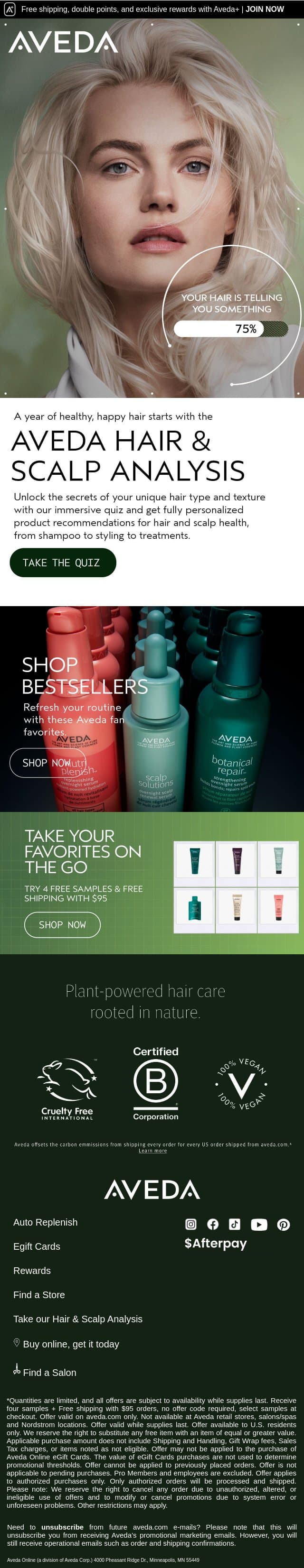 The kind of quiz you'll like email from Aveda screenshot