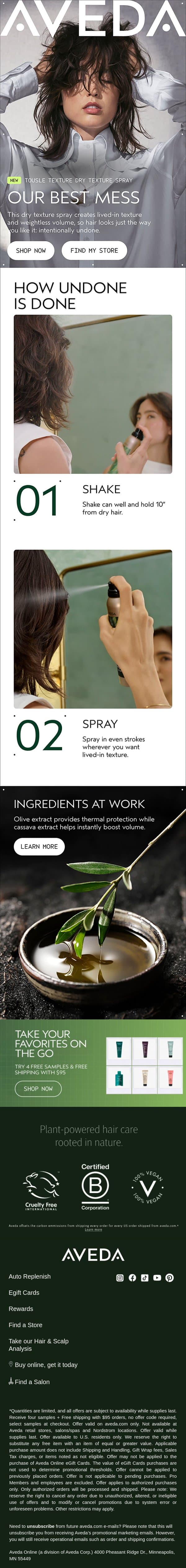 Our best guide to effortless texture email from Aveda screenshot